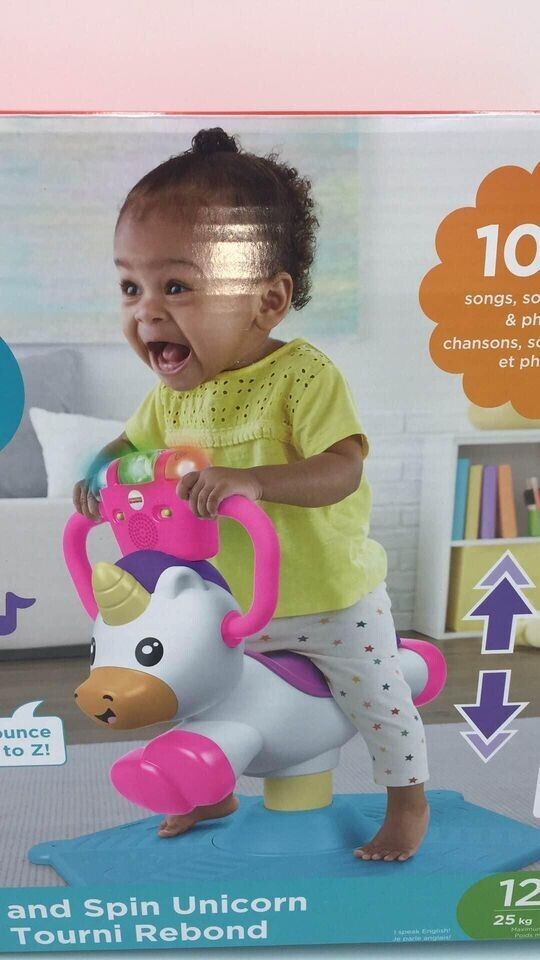 Fisher Price Bounce and Spin Unicorn Stationary Musical RideOn Toy 12