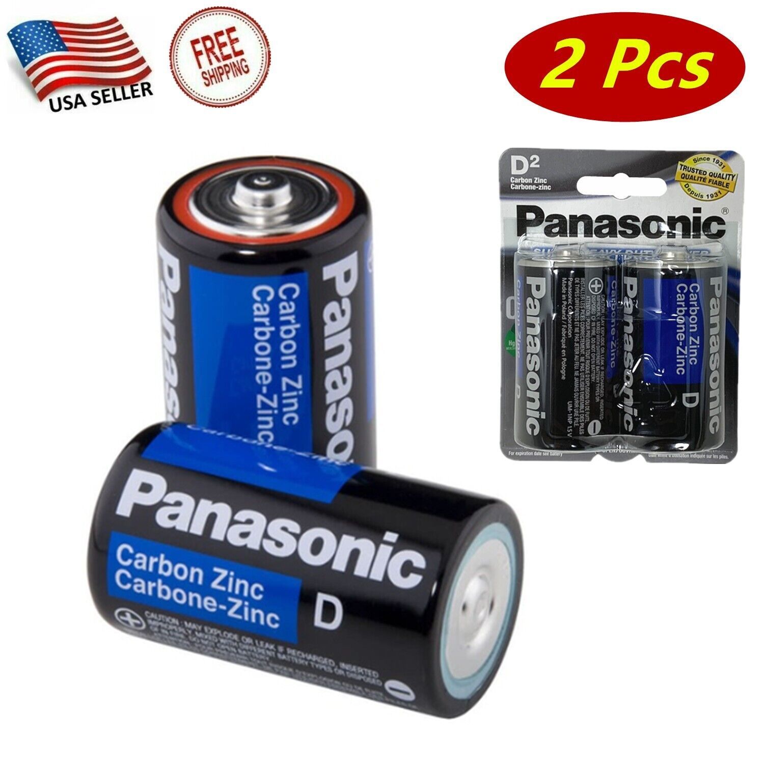 2 Pcs Panasonic D Size Battery Carbon Zinc Battery Super Heavy Duty