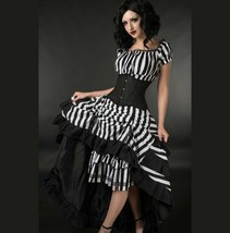 Black White Striped Beetlejuice Long 3 Layer Victorian Goth Skirt Lace u... - $72.15