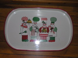 Vintage Large White &amp; Red Lacquer w Christmas Chefs Cooks Oval Tray Plat... - $10.39