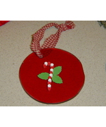  Paper Quilled Candy Cane on Red Glass Ornament, Handcrafted - $14.99