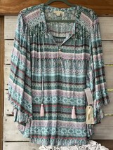 Lucky Brand Plus Size 3X Boho Tunic Top 3/4 Sleeve Floral Paisley Print  Stretch