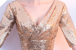 Women Long Sequin Dress Outfit Half Sleeve Wedding Gold Sequin Dress Plus Size image 8