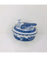 Vintage Seymour Mann China Blue Porcelain Duck On Nest Candy Dish Chinoi... - $29.60