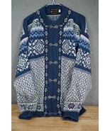 NORSKWEAR 100% Wool Norway Blue &amp; Cream Nordic Snowflake Front Clasp Swe... - $123.69