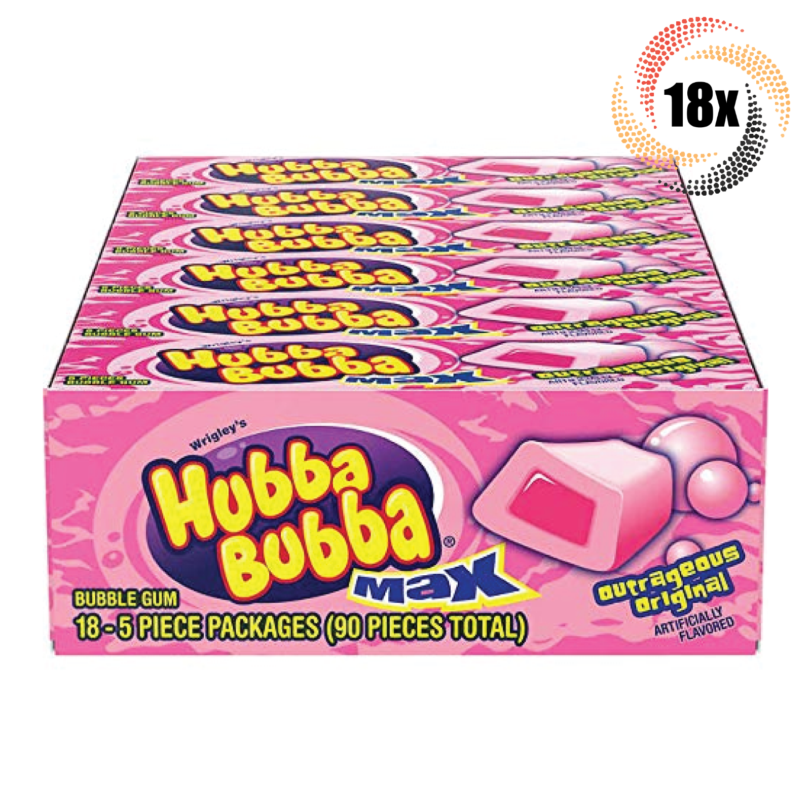 Full Box 18x Packs Wrigley's Hubba Bubba Original Bubble Gum ( 5 Piece