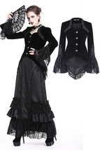 Black Velvet Victorian Gothic Bell Sleeved Tailcoat Goth Jacket Spring F... - $76.06