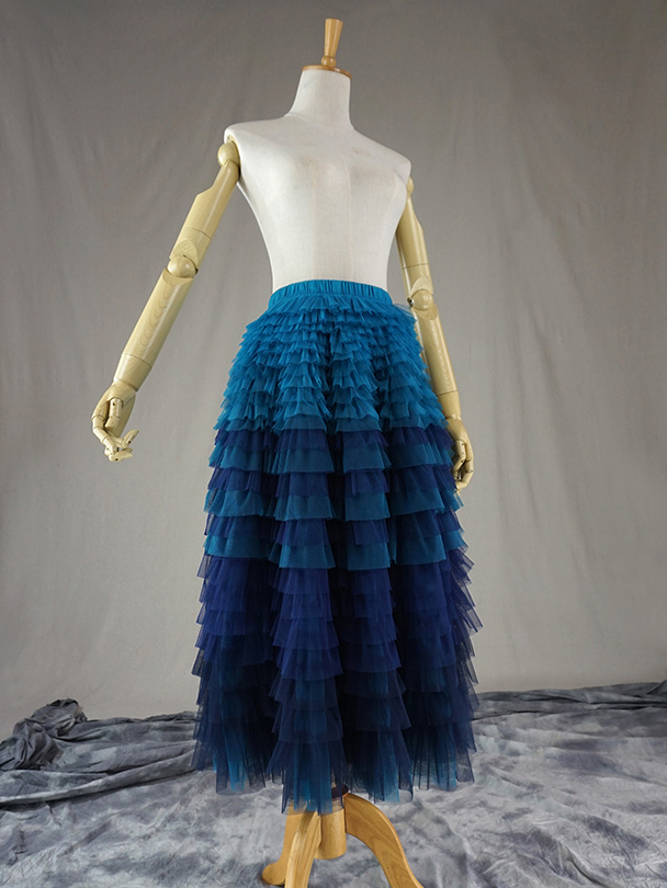 Blue layered hotsell tulle skirt