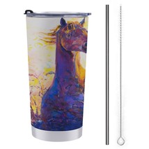 Mondxflaur Horse Steel Thermal Mug Thermos with Straw for Coffee - $20.98