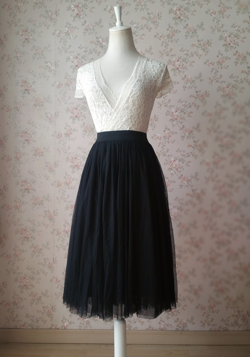 BLACK Midi Tulle Skirt Black Plus Size Tulle Midi Skirt by ...