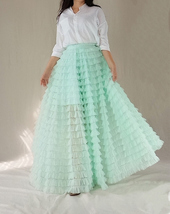 Women Mint Green Tiered Tulle Skirt High Waisted Tiered Long Tulle Skirt Outfit  image 6