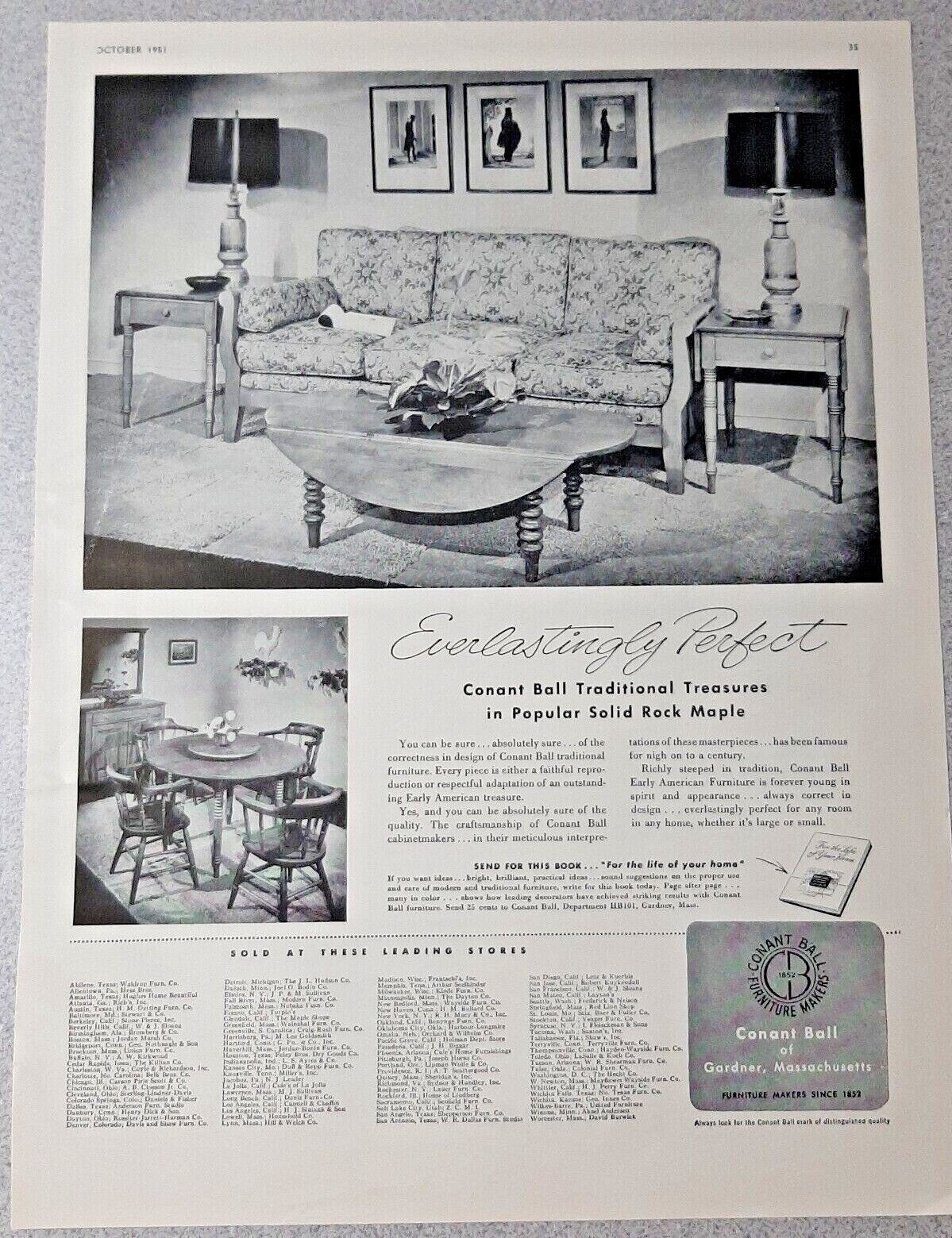 1951 Conant Ball Furniture Vintage Print Ad Solid Rock Maple Early