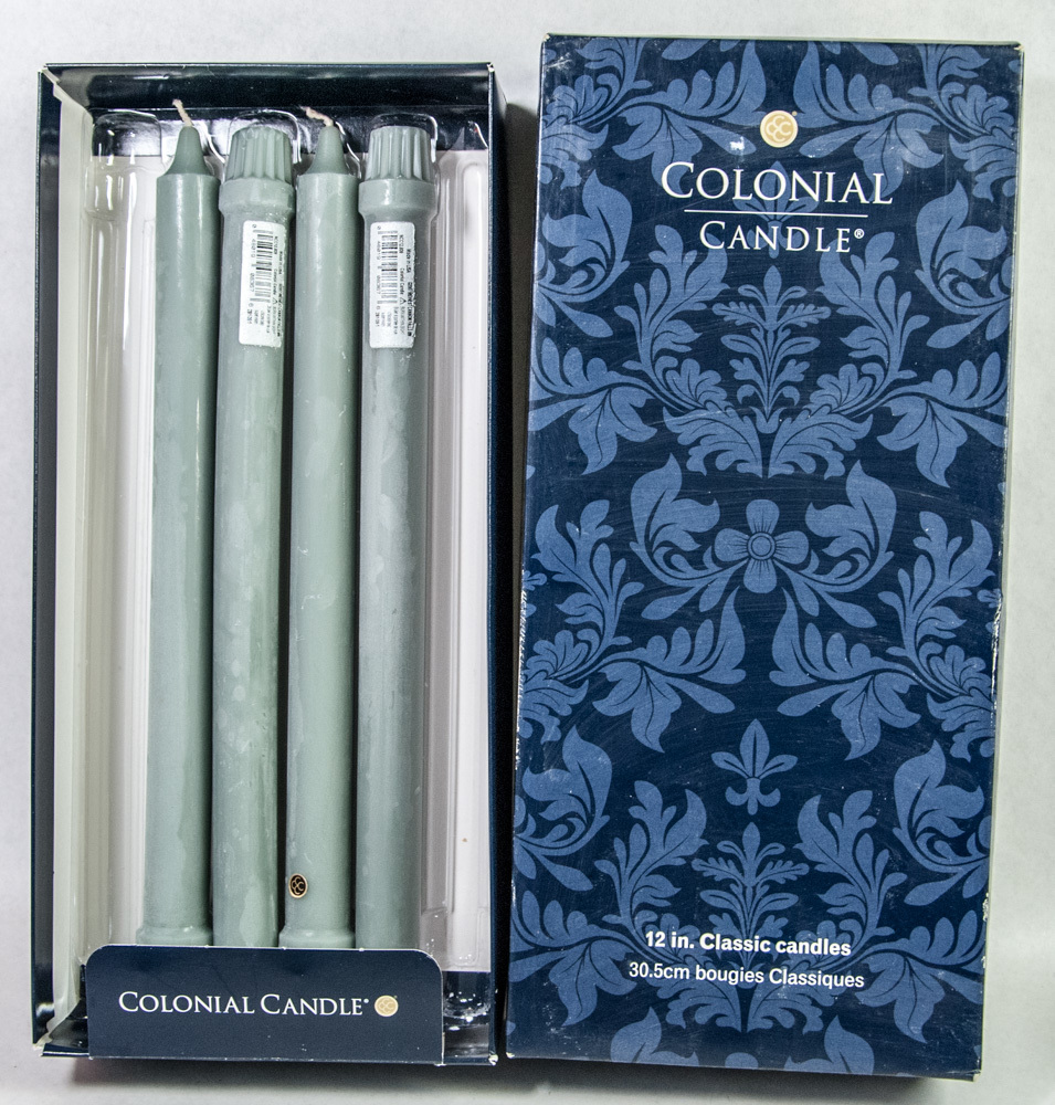 4 Colonial Candles 12" Classic Taper Colonial Green Color Unscented