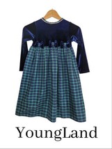 Youngland Girls Dress Holiday Bow Dress Sz 6 Blue Green - $10.39