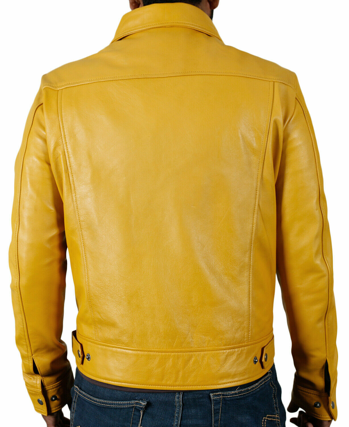 New Yellow Men's Leather Jacket Real Lambskin Handmade Stylish Casual