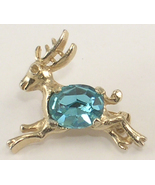 Reindeer Scatter Pin Gold Colored Metal & Ice Blue Stone Belly Tiny Brooch - $8.00