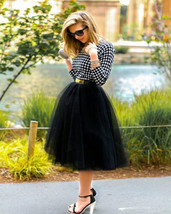 WOMEN BLACK Tea Length Midi Tulle Skirt Plus Size Black Tulle Skirt With Bow NWT