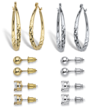 Cz 6 Pair Set Of Studs And Twisted Hoop Earrings Gold Tone And Silver Tone - $94.99