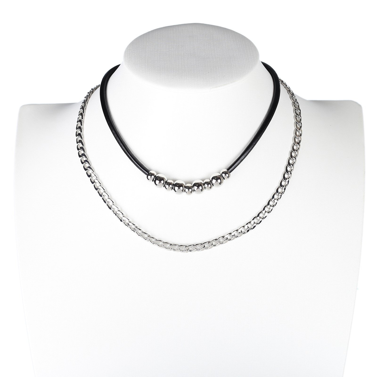 Jet Black and Silver Tone Choker & Necklace Combination - $29.99