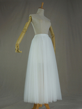 WHITE Tulle Midi Skirt A Line High Waisted Tulle Skirt Wedding Skirt image 3