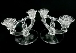 Pair of Indiana Glass Double Light Taper Candle Holders, Block &amp; Rib Pat... - $24.45