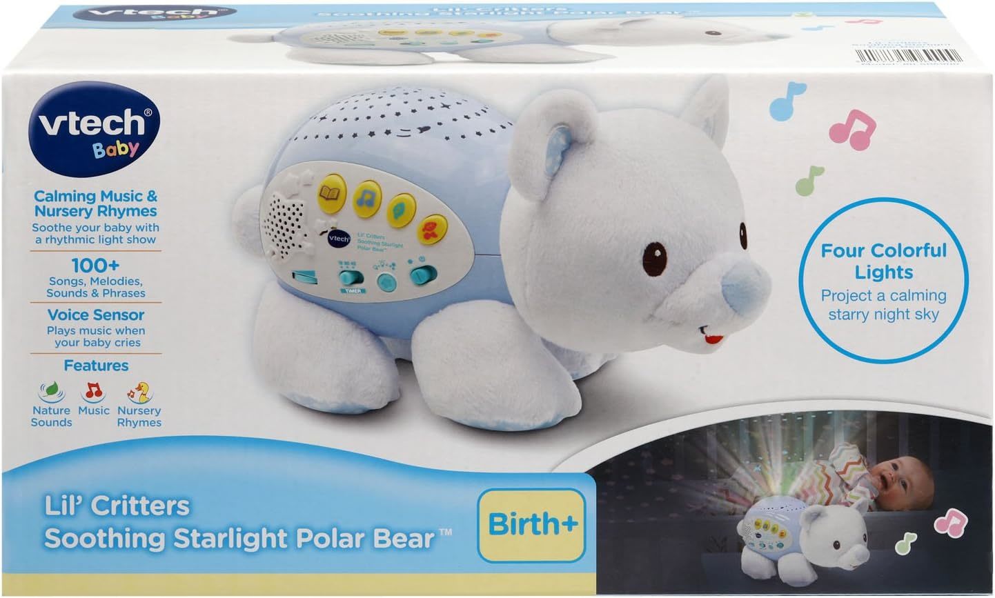 VTech Lil' Critters Soothing Starlight Hippo, Plush Baby Crib Toy 