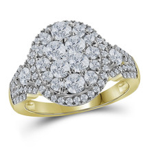 14k Yellow Gold Round Diamond Cluster Bridal Wedding Engagement Ring 1-1/2 Ctw - $1,999.00