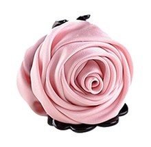 Beautiful Satin Artificial Rose Flower Hair Claw Clips Ponytail Jaw Clips, Pink
