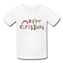 Kids Merry Christmas Holiday T Shirt With Canes, Hats, Trees, Christmas ... - $16.99
