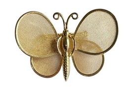 Vintage Gold Tone Articulated Wings Butterfly Pin Brooch Insect image 1