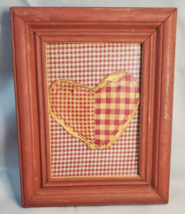 Primitive Red Gingham Fabric Heart Handmade Framed Farmhouse Folk Americ... - $21.73
