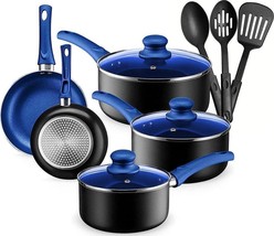 HLAFRG Pots and Pans Set Nonstick, Blue Granite Induction Kitchen Cookware  Sets, 14 Pcs Non Stick Cooking Set, Pans & Pots & Steamer,Oven Safe