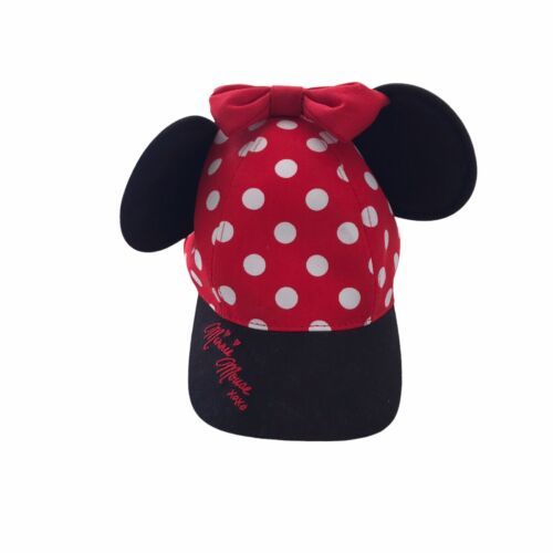 Disney Parks Minnie Mouse Black Polka Dot Ears Red Bow Baseball Cap Kids  Hat NWT