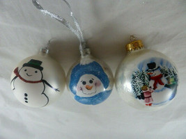 Vintage Hand painted Glass Christmas Ornaments lot of 3 Snowman snowmen - $14.84