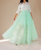Women Mint Green Tiered Tulle Skirt High Waisted Tiered Long Tulle Skirt Outfit  image 5