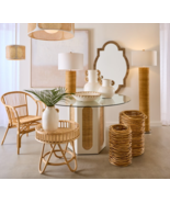 Organic Modern Coastal Rattan Floor Lamp Anthropologie Style Linen Shade - $597.27