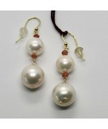 SOLID 18K YELLOW GOLD EARRINGS WITH WHITE FW PEARL AND CITRINE MADE IN I... - $265.45