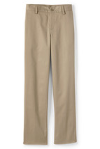 Lands End Uniform Boys 20 Slim, 27" Inseam Cotton Plain Front Chino Pant, Khaki - $17.99
