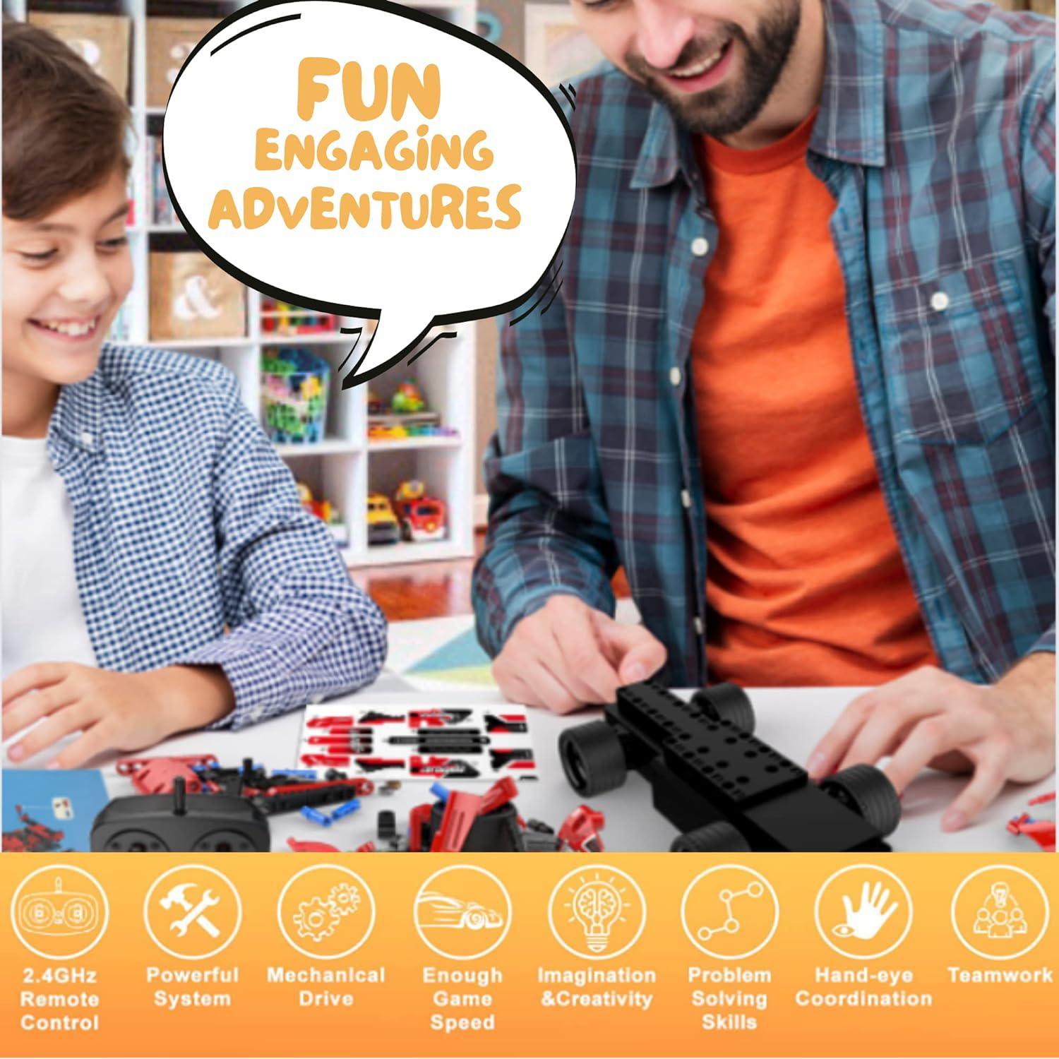 Kididdo Stem Toys Remote Control Building Sets for Boys 8-12 Years Old, 3-in-1 RC Engineering Kit Builds Tracked Car/Robot/Tank. 2.4GHz