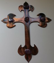Cross With Amethyst Stone - Metal Wall Art - Copper 13&quot; x 10&quot; - $33.23