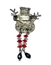 Vintage Silver White Red Crystal Moving Legs Snowman Frosty Pin Brooch Unsigned image 7