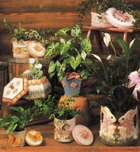 7 Plastic Canvas Southwest Carousel Bunny Butterfly Plant Pot Covers Patterns - $13.99