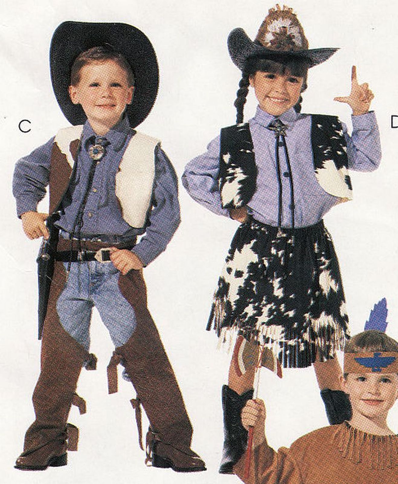 Childs Cowboys Cowgirl Native Indians Play Halloween Costume Sew