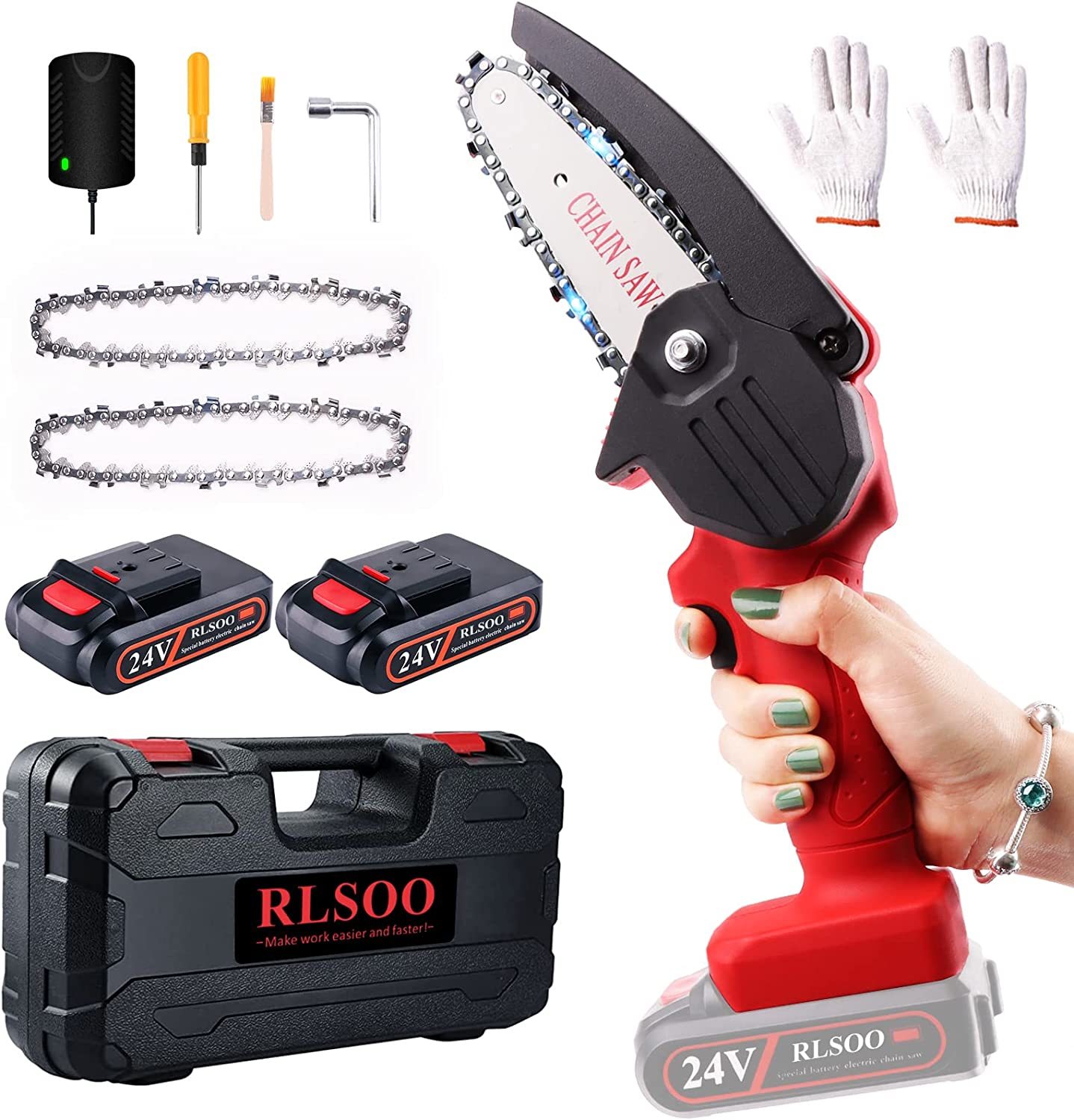 6-inch Mini Chainsaw Cordless, Battery Powered Electric Chainsaw Cordless,  Handheld Chainsaw with 2Pcs 21V 2.0Ah Batteries, Portable Small Chainsaw