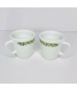 Vintage Pyrex Spring Blossom Milk Glass Coffee Cups Mug # 1410 Green Dai... - $14.80