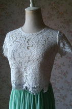 Short Sleeve White Lace Crop Top Round Neck Lace Plus Size Bridesmaid Top