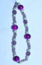 Glass Crystals w Beaded Pearls: Stretch Bracelet: Pink & Purple : 7" - $14.25