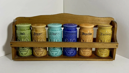 Dutch Theme Hazel Atlas Spice Jar Set Wire Rack