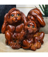 See Hear Speak No Evil Monkeys Figurine in Faux Mahogany Wood Finish Fig... - $17.99