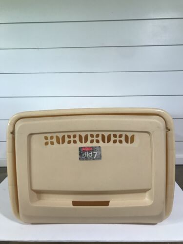 VINTAGE Cream RUBBERMAID LAUNDRY HAMPER BASKET LID CATCH N CARRY